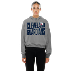 MLB Cleveland Guardians New Era Women's Reversed Out French Terry Quarter-Zip Banded Crop Hoodie