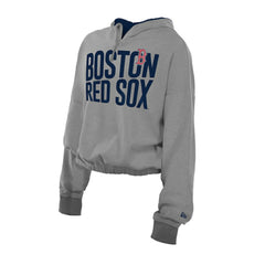 MLB Boston Red Sox New Era Women's Reversed Out French Terry Quarter-Zip Banded Crop Hoodie