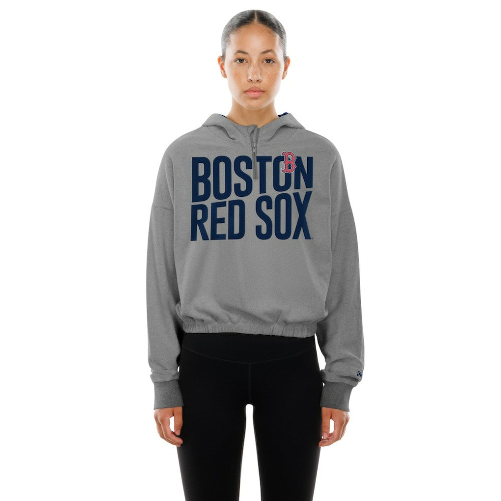 MLB Boston Red Sox New Era Women's Reversed Out French Terry Quarter-Zip Banded Crop Hoodie