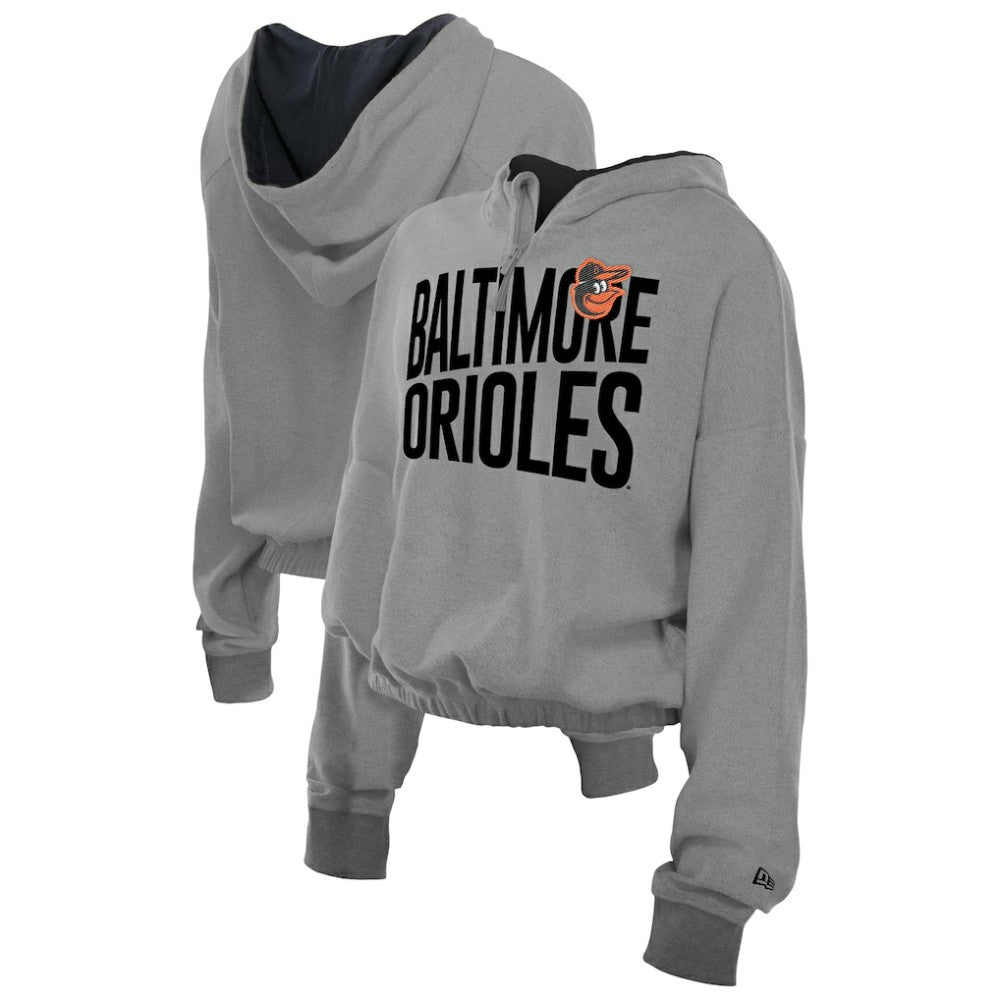 MLB Baltimore Orioles New Era Women's Reversed Out French Terry Quarter-Zip Banded Crop Hoodie