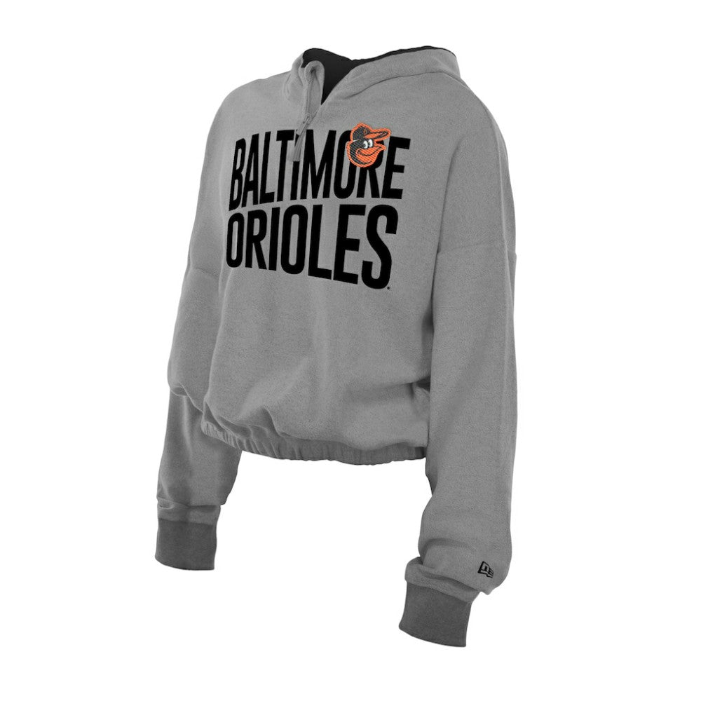 MLB Baltimore Orioles New Era Women's Reversed Out French Terry Quarter-Zip Banded Crop Hoodie