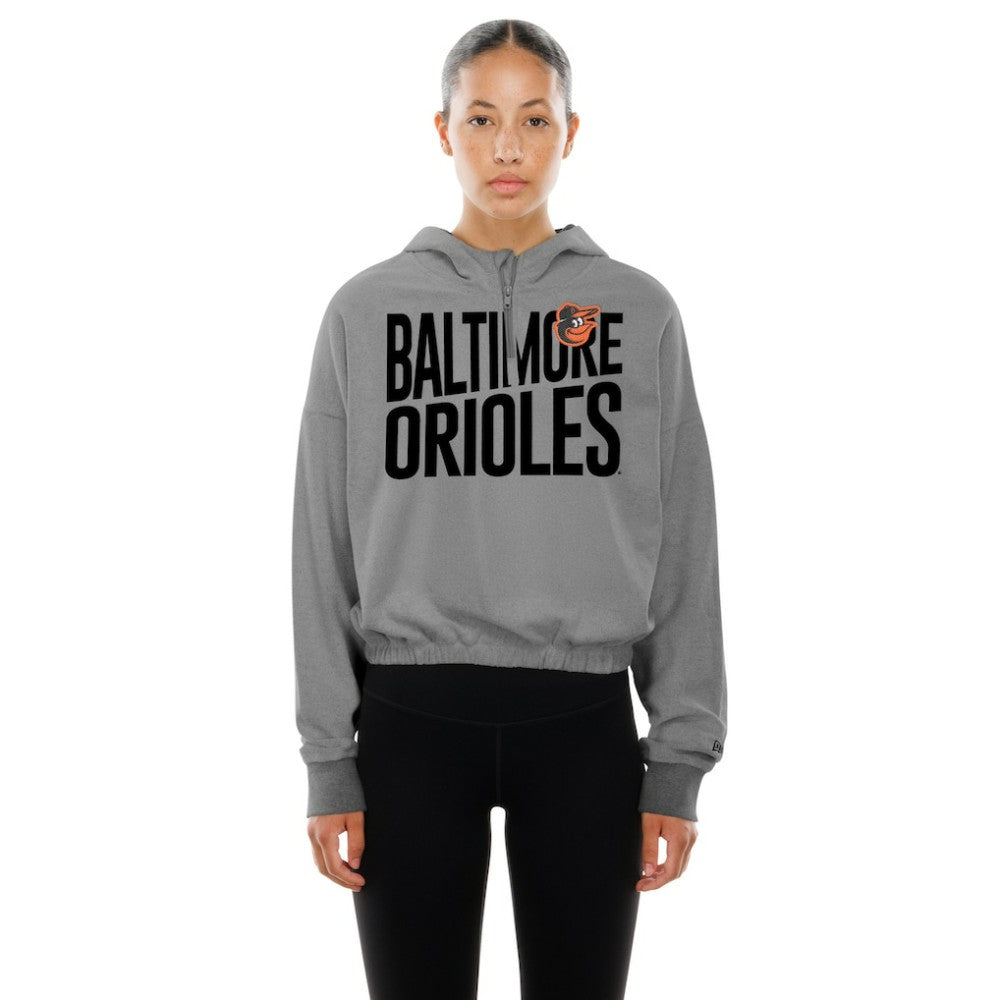 MLB Baltimore Orioles New Era Women's Reversed Out French Terry Quarter-Zip Banded Crop Hoodie