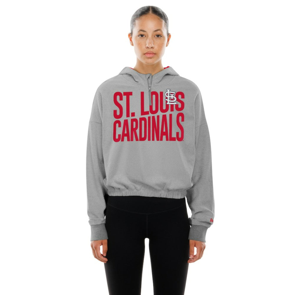 MLB St. Louis Cardinals New Era Women's Reversed Out French Terry Quarter-Zip Banded Crop Hoodie