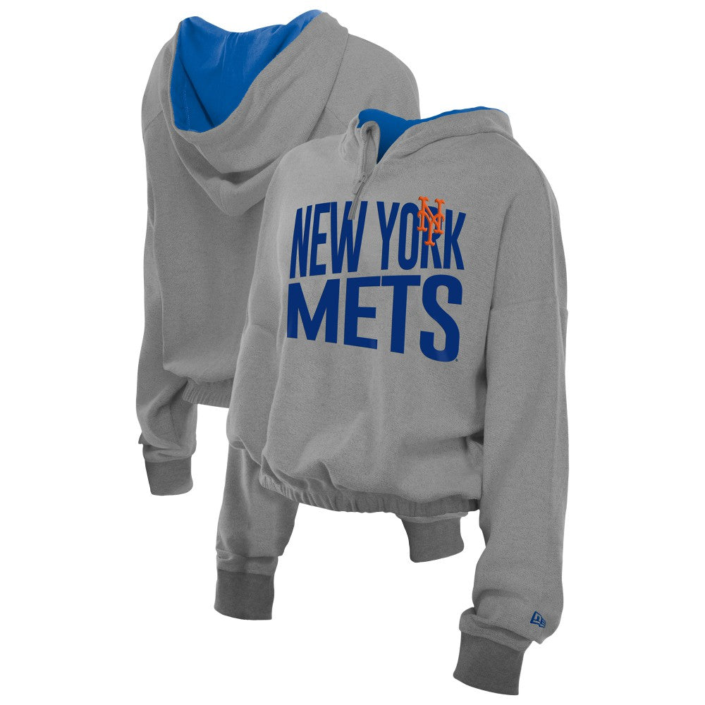 MLB New York Mets New Era Women's Reversed Out French Terry Quarter-Zip Banded Crop Hoodie