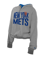 MLB New York Mets New Era Women's Reversed Out French Terry Quarter-Zip Banded Crop Hoodie