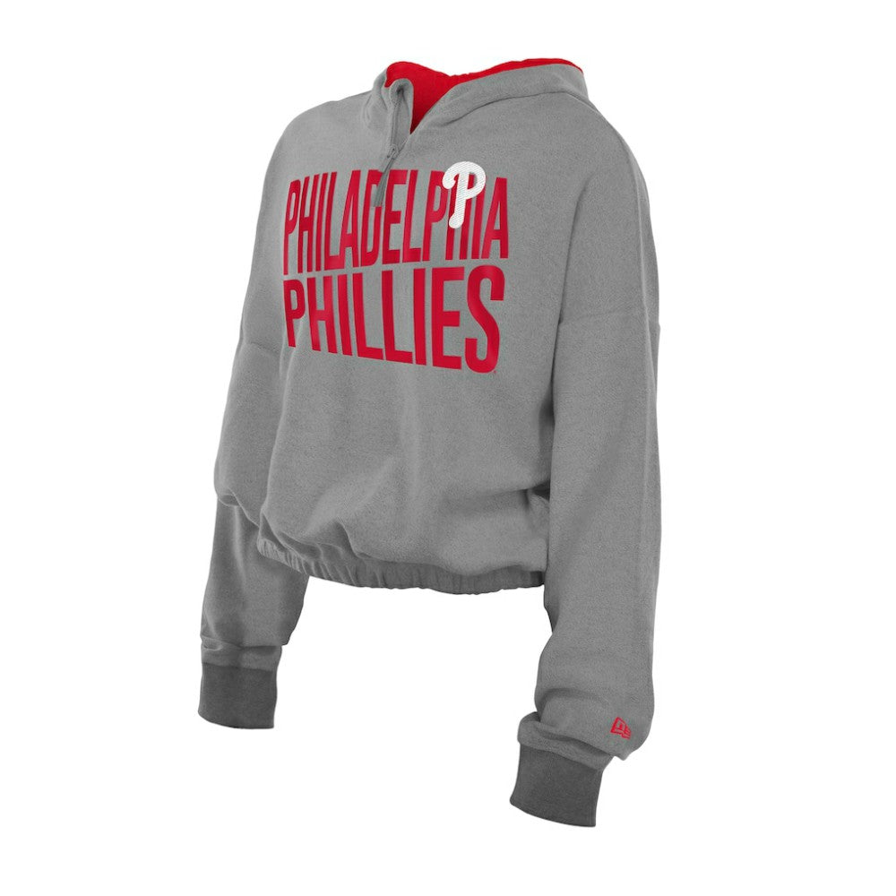 MLB Philadelphia Phillies New Era Women's Reversed Out French Terry Quarter-Zip Banded Crop Hoodie
