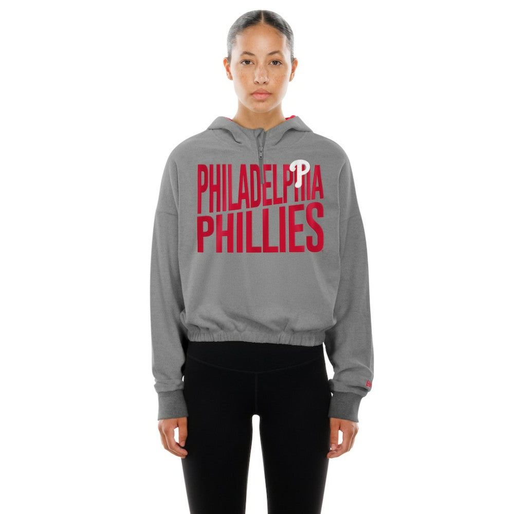 MLB Philadelphia Phillies New Era Women's Reversed Out French Terry Quarter-Zip Banded Crop Hoodie