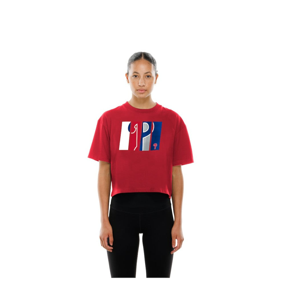 MLB Philadelphia Phillies New Era Women's Boxy Foil Logo T-Shirt