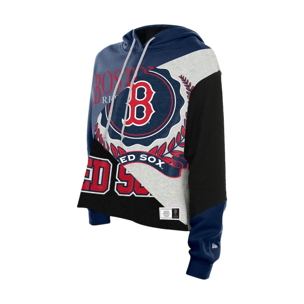 MLB Boston Red Sox New Era Women's Upcycled Color Block Cropped Boxy Hoodie