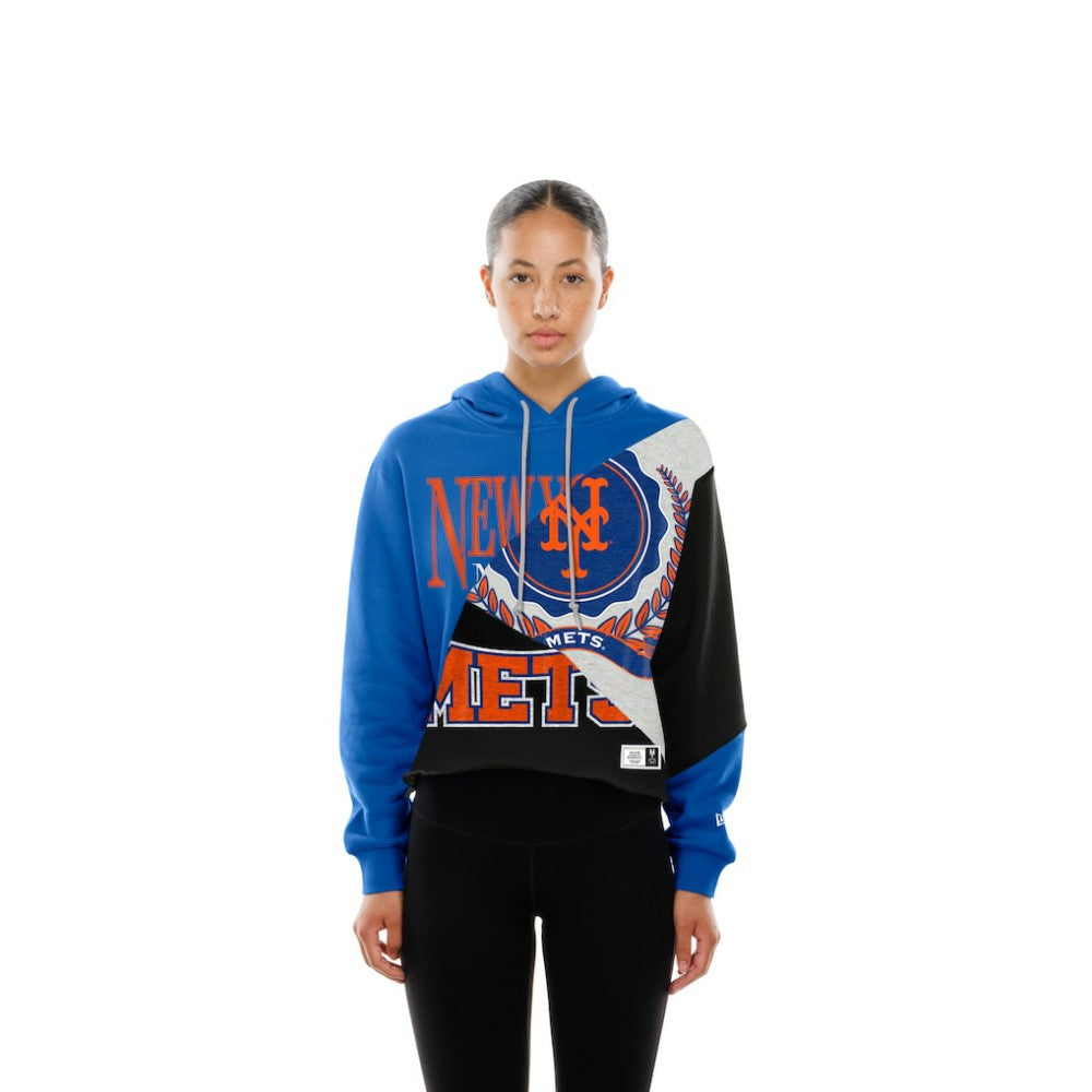 MLB New York Mets New Era Women's Upcycled Color Block Cropped Boxy Hoodie