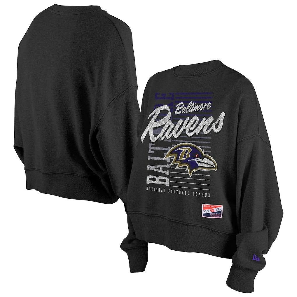 Women's Oversized Throwback Mineral Wash Crew Neck Sweatshirt - Baltimore Ravens