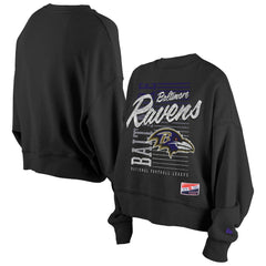 Women's Oversized Throwback Mineral Wash Crew Neck Sweatshirt - Baltimore Ravens