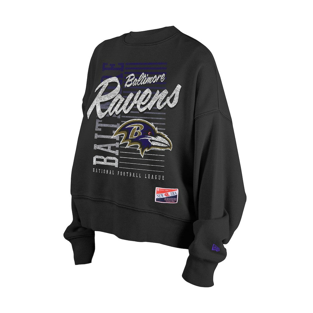 Women's Oversized Throwback Mineral Wash Crew Neck Sweatshirt - Baltimore Ravens