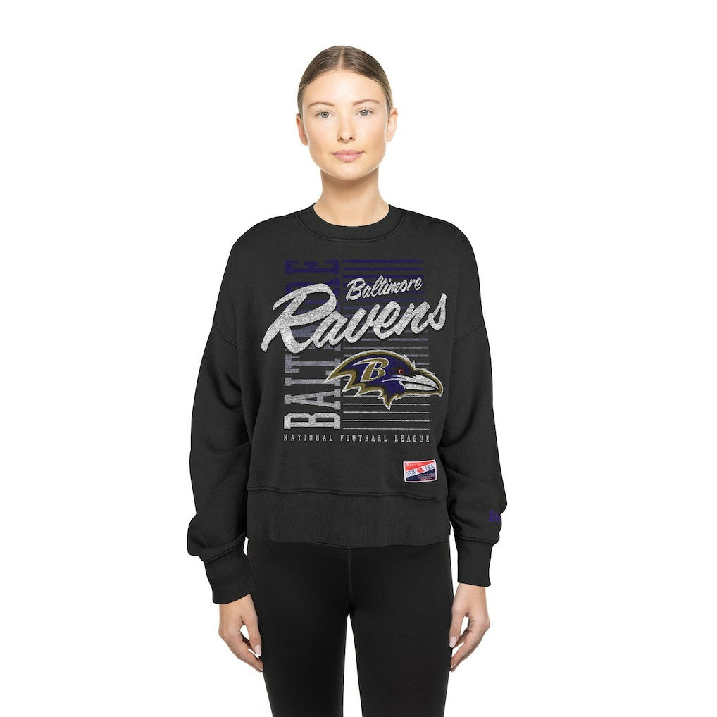 Women's Oversized Throwback Mineral Wash Crew Neck Sweatshirt - Baltimore Ravens