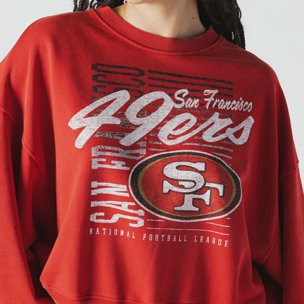 Women's Oversized Throwback Mineral Wash Crew Neck Sweatshirt - San Francisco 49ers