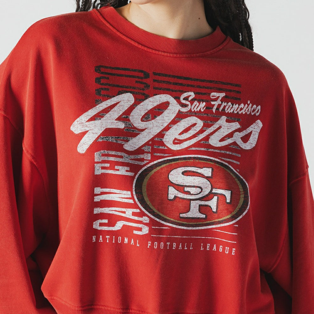 Women's Oversized Throwback Mineral Wash Crew Neck Sweatshirt - San Francisco 49ers