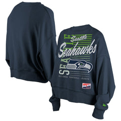 Women's Oversized Throwback Mineral Wash Crew Neck Sweatshirt - Seattle Seahawks