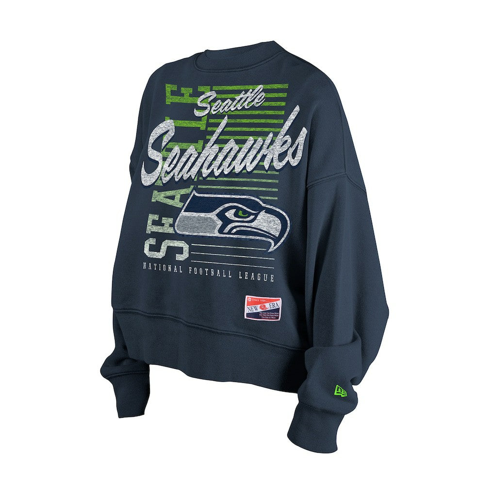 Women's Oversized Throwback Mineral Wash Crew Neck Sweatshirt - Seattle Seahawks
