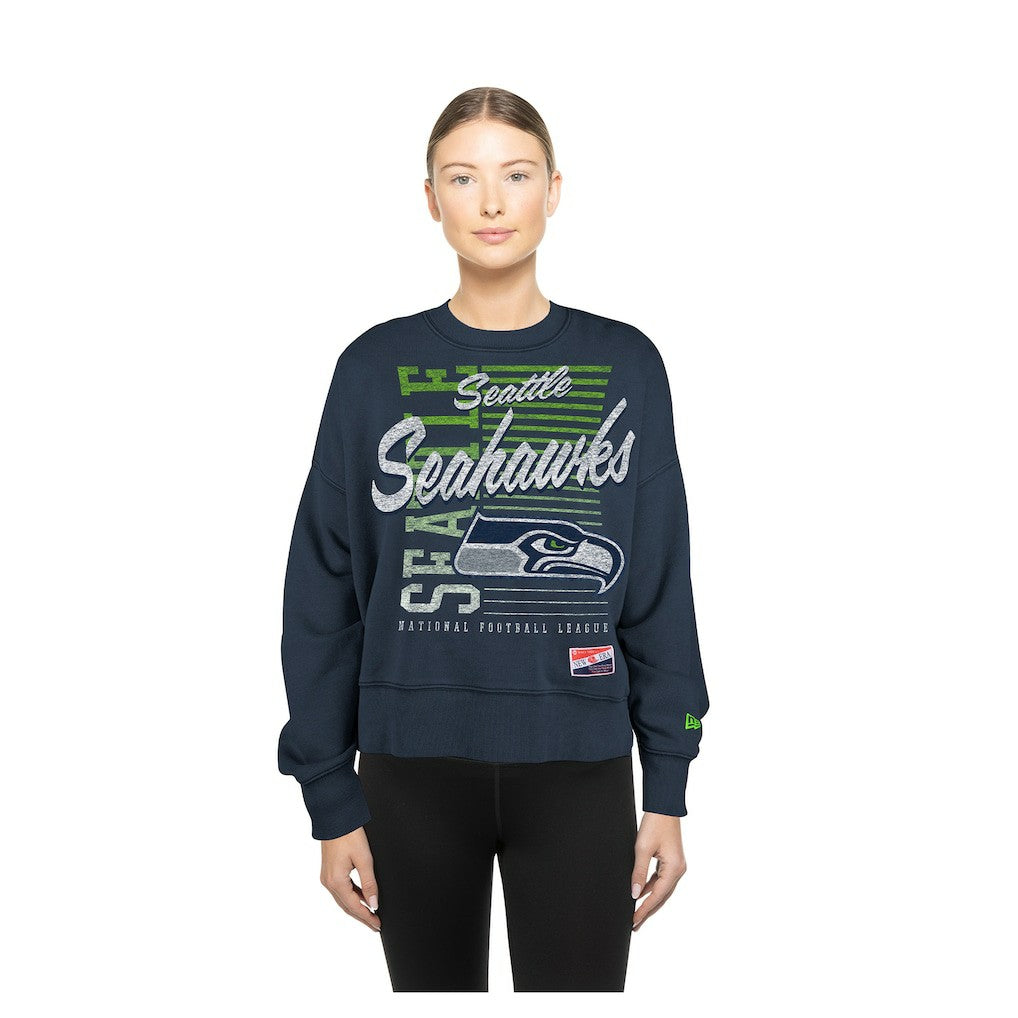 Women's Oversized Throwback Mineral Wash Crew Neck Sweatshirt - Seattle Seahawks