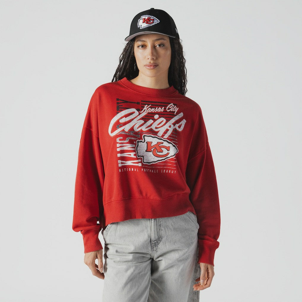 Women's Oversized Throwback Mineral Wash Crew Neck Sweatshirt - Kansas City Chiefs