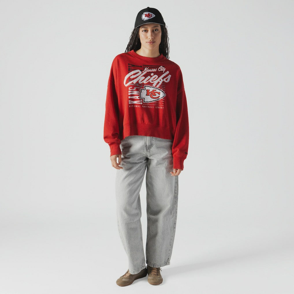Women's Oversized Throwback Mineral Wash Crew Neck Sweatshirt - Kansas City Chiefs