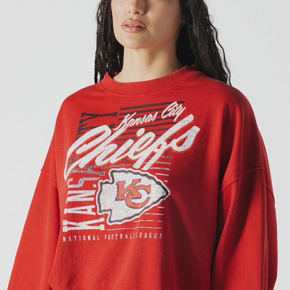 Women's Oversized Throwback Mineral Wash Crew Neck Sweatshirt - Kansas City Chiefs