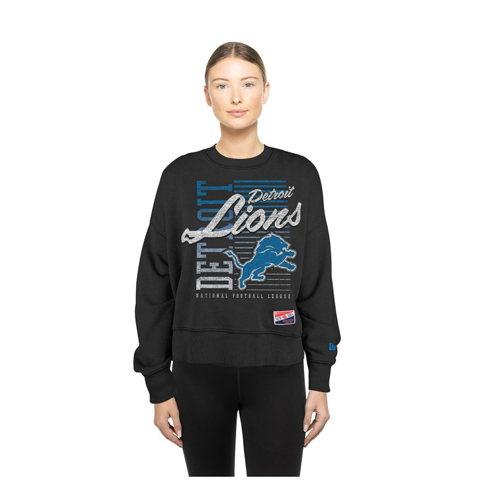Women's Oversized Throwback Mineral Wash Crew Neck Sweatshirt - Detroit Lions