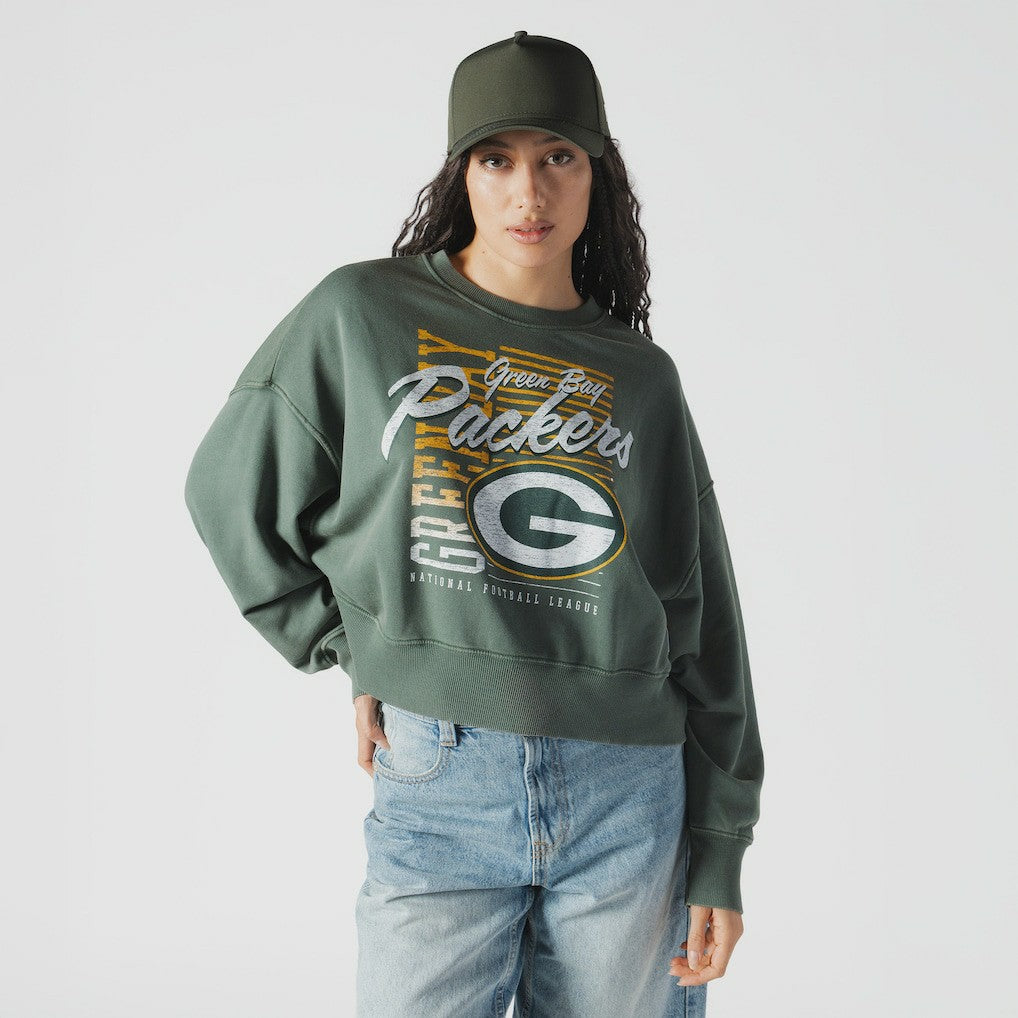 Women's Oversized Throwback Mineral Wash Crew Neck Sweatshirt - Green Bay Packers
