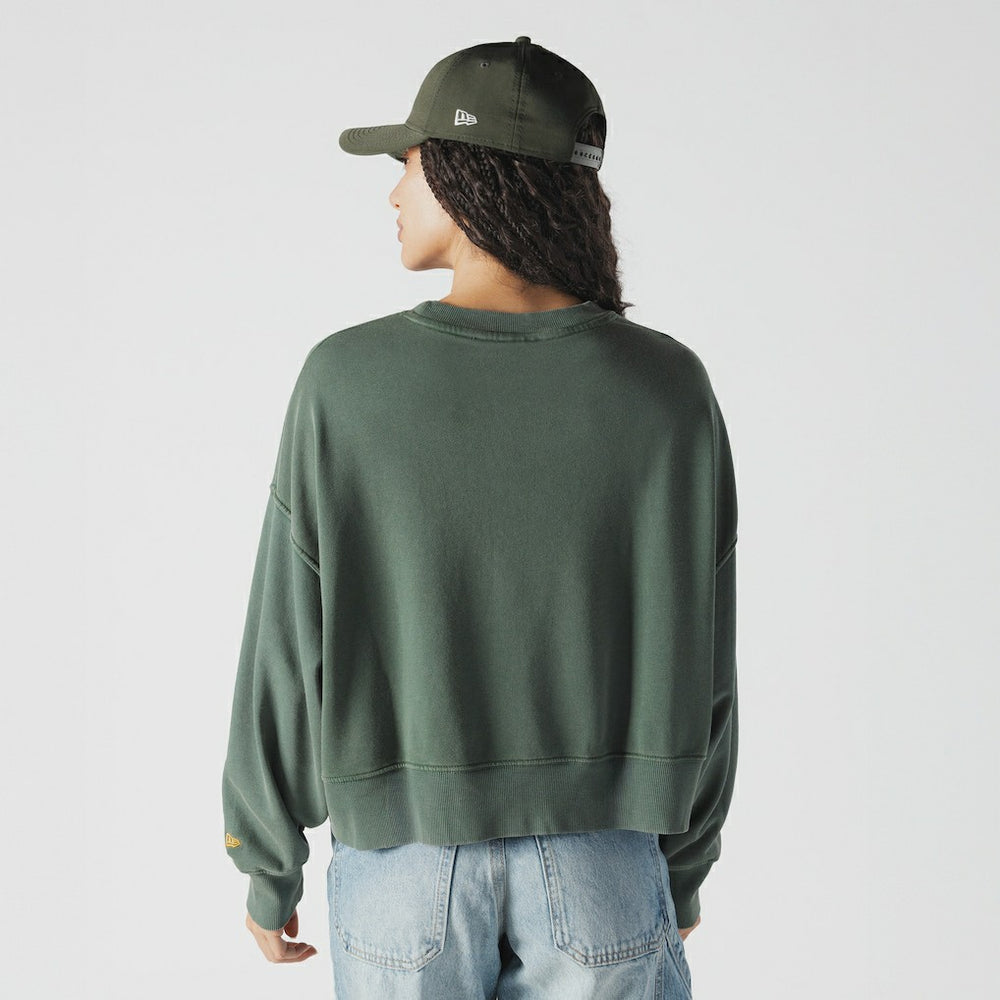 Women's Oversized Throwback Mineral Wash Crew Neck Sweatshirt - Green Bay Packers