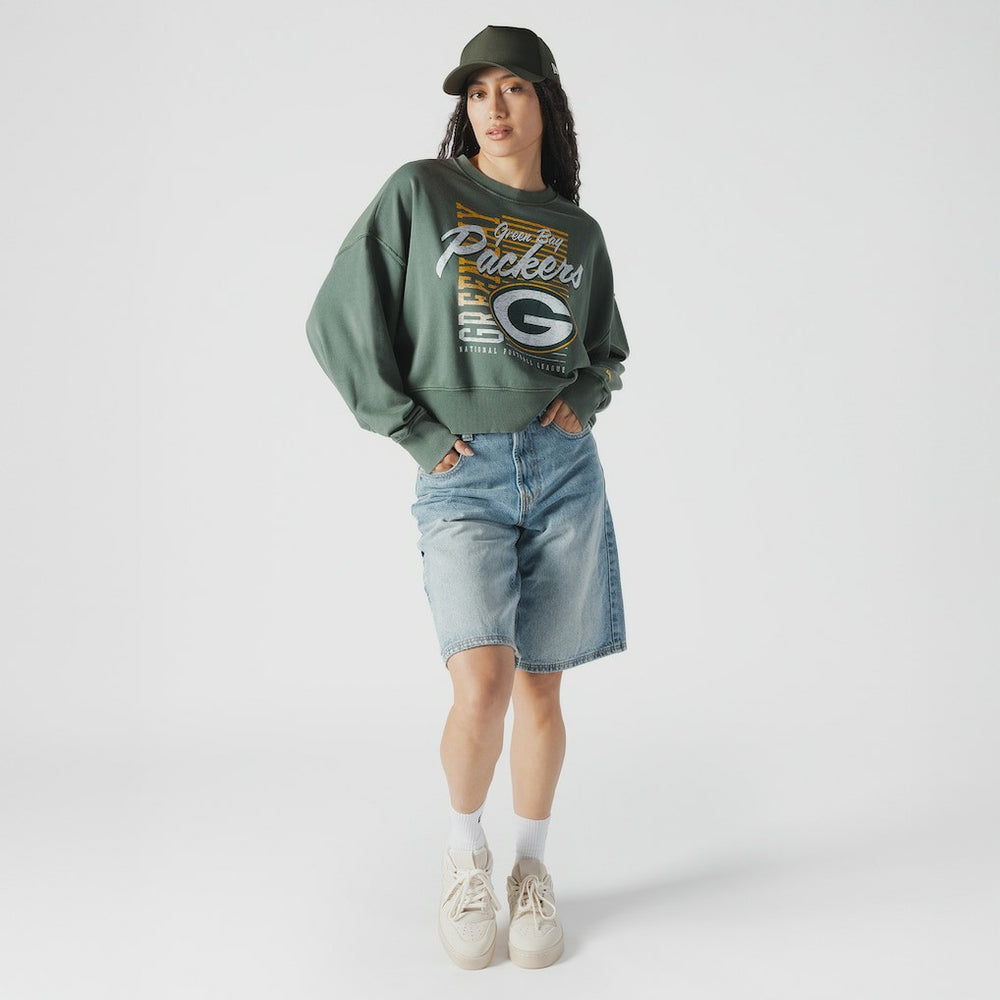 Women's Oversized Throwback Mineral Wash Crew Neck Sweatshirt - Green Bay Packers