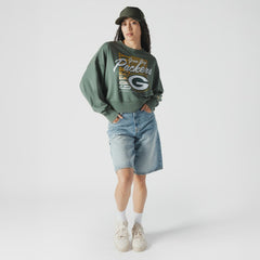 Women's Oversized Throwback Mineral Wash Crew Neck Sweatshirt - Green Bay Packers