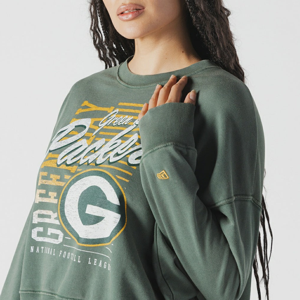 Women's Oversized Throwback Mineral Wash Crew Neck Sweatshirt - Green Bay Packers