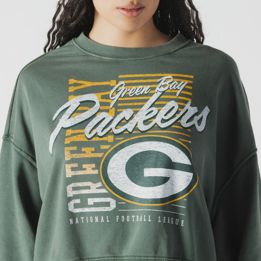Women's Oversized Throwback Mineral Wash Crew Neck Sweatshirt - Green Bay Packers