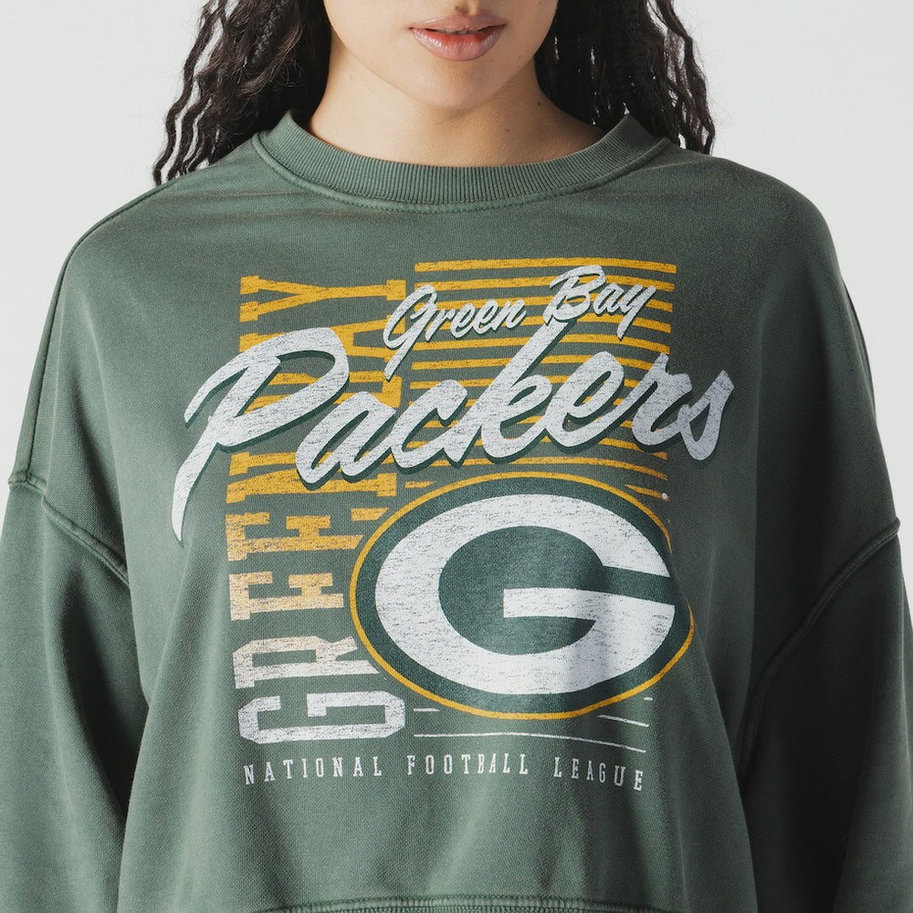 Women's Oversized Throwback Mineral Wash Crew Neck Sweatshirt - Green Bay Packers