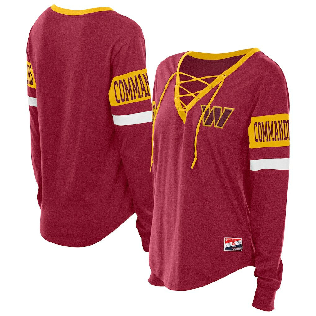 Women's Throwback Lace-Up Long-Sleeve T-Shirt - Washington Commanders