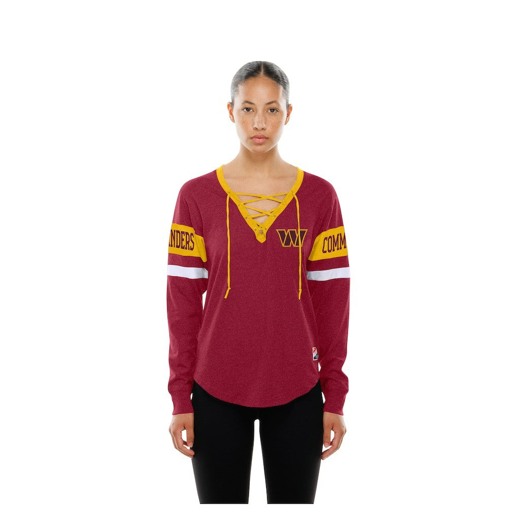 Women's Throwback Lace-Up Long-Sleeve T-Shirt - Washington Commanders