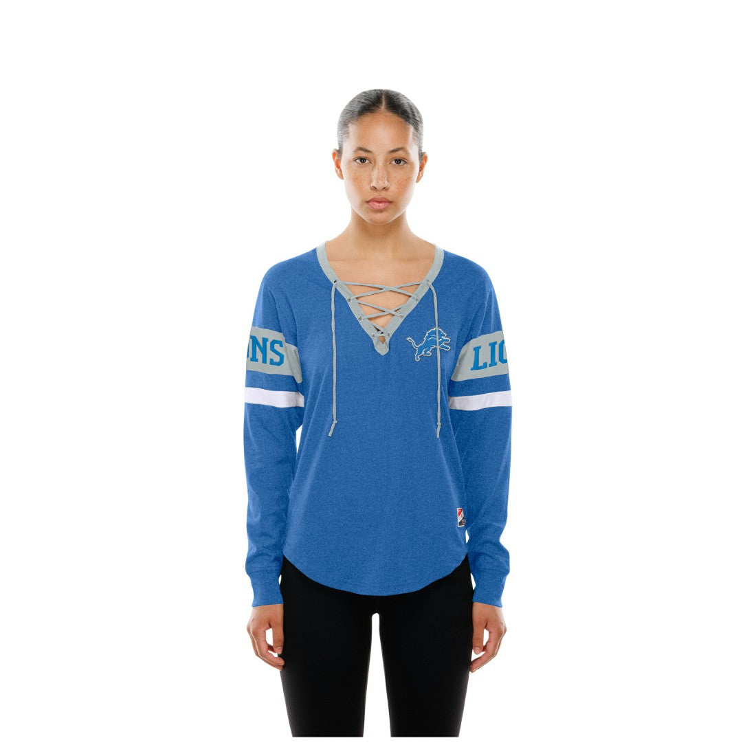 Women's Throwback Lace-Up Long-Sleeve T-Shirt - Detroit Lions