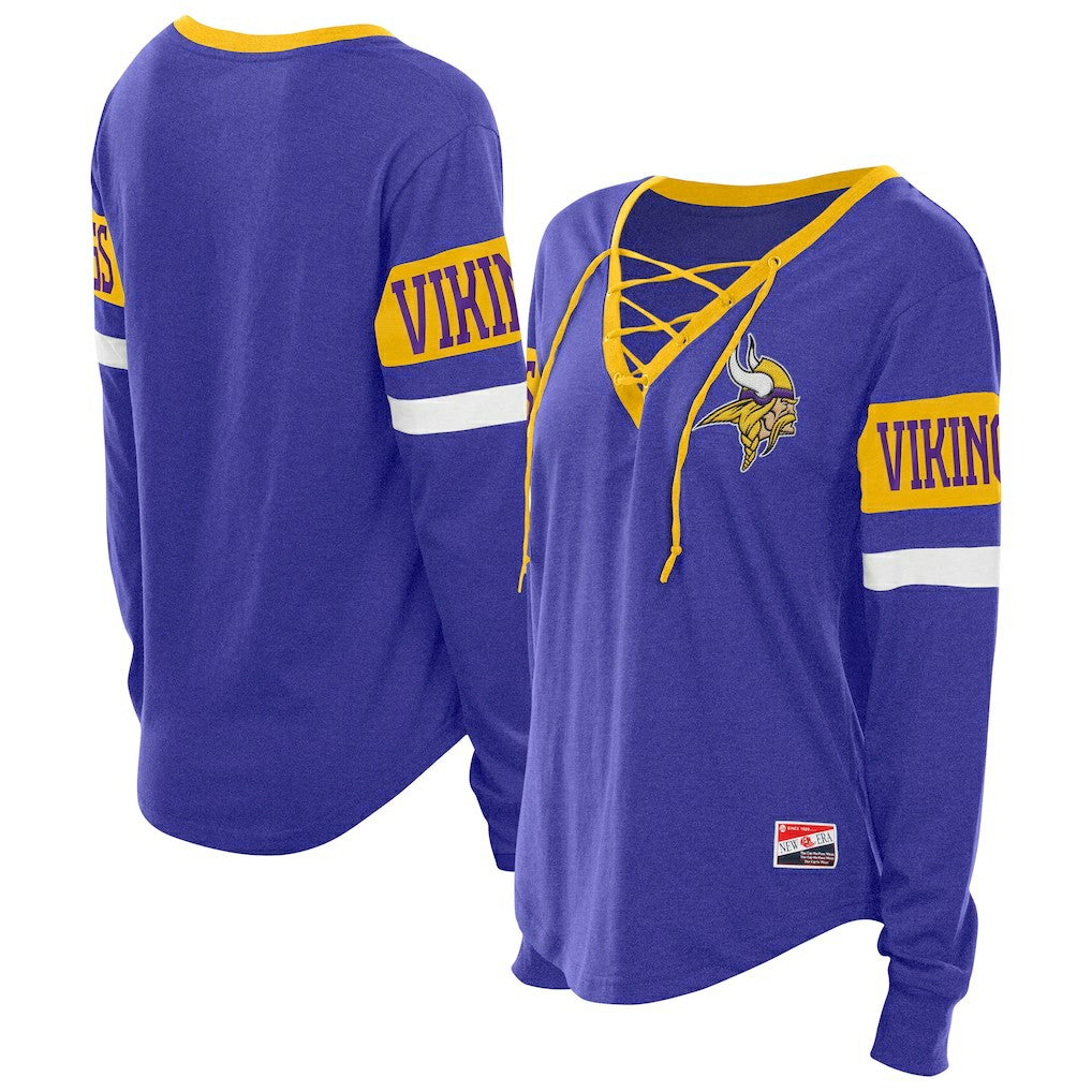 Women's Throwback Lace-Up Long-Sleeve T-Shirt - Minnesota Vikings