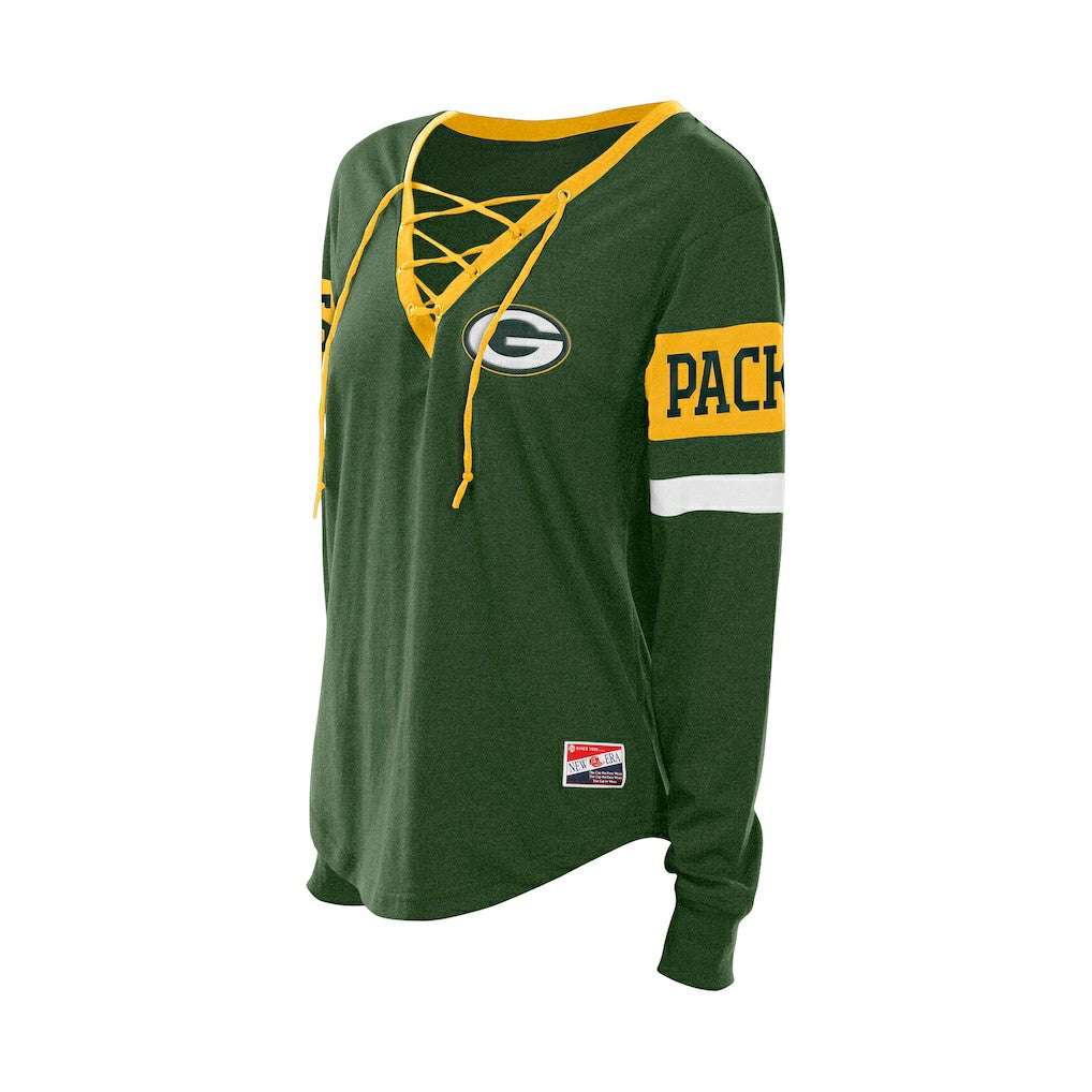 Women's Throwback Lace-Up Long-Sleeve T-Shirt - Green Bay Packers