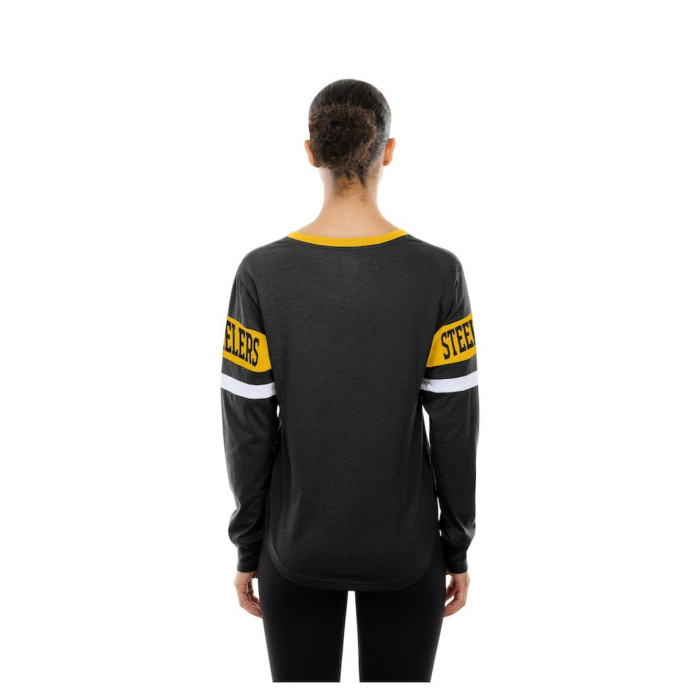Women's Throwback Lace-Up Long-Sleeve T-Shirt - Pittsburgh Steelers