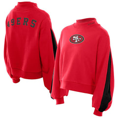 Women's Sport Night Mock Neck Balloon Sleeve Pullover Sweatshirt - San Francisco 49ers