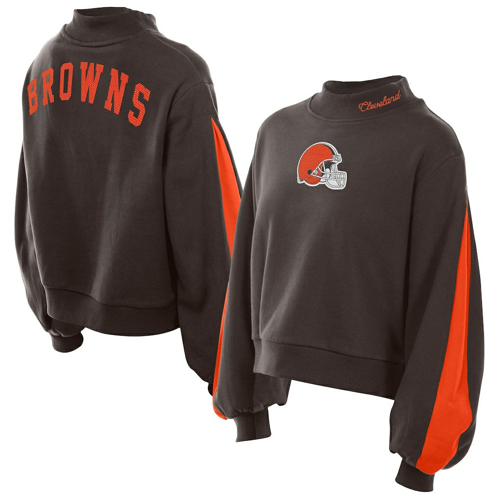 Women's Sport Night Mock Neck Balloon Sleeve Pullover Sweatshirt - Cleveland Browns
