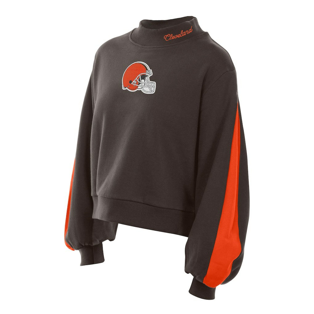Women's Sport Night Mock Neck Balloon Sleeve Pullover Sweatshirt - Cleveland Browns