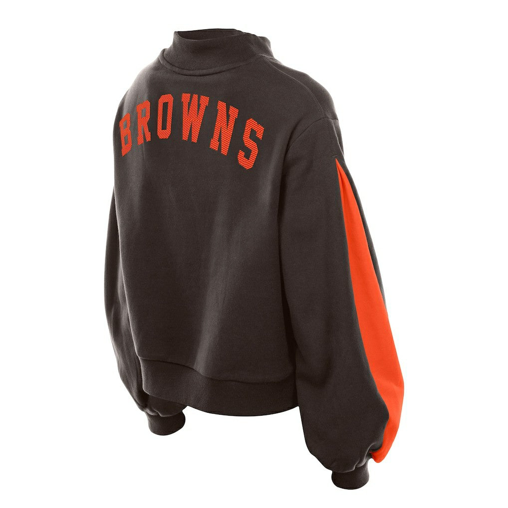 Women's Sport Night Mock Neck Balloon Sleeve Pullover Sweatshirt - Cleveland Browns