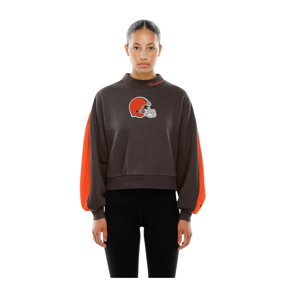 Women's Sport Night Mock Neck Balloon Sleeve Pullover Sweatshirt - Cleveland Browns