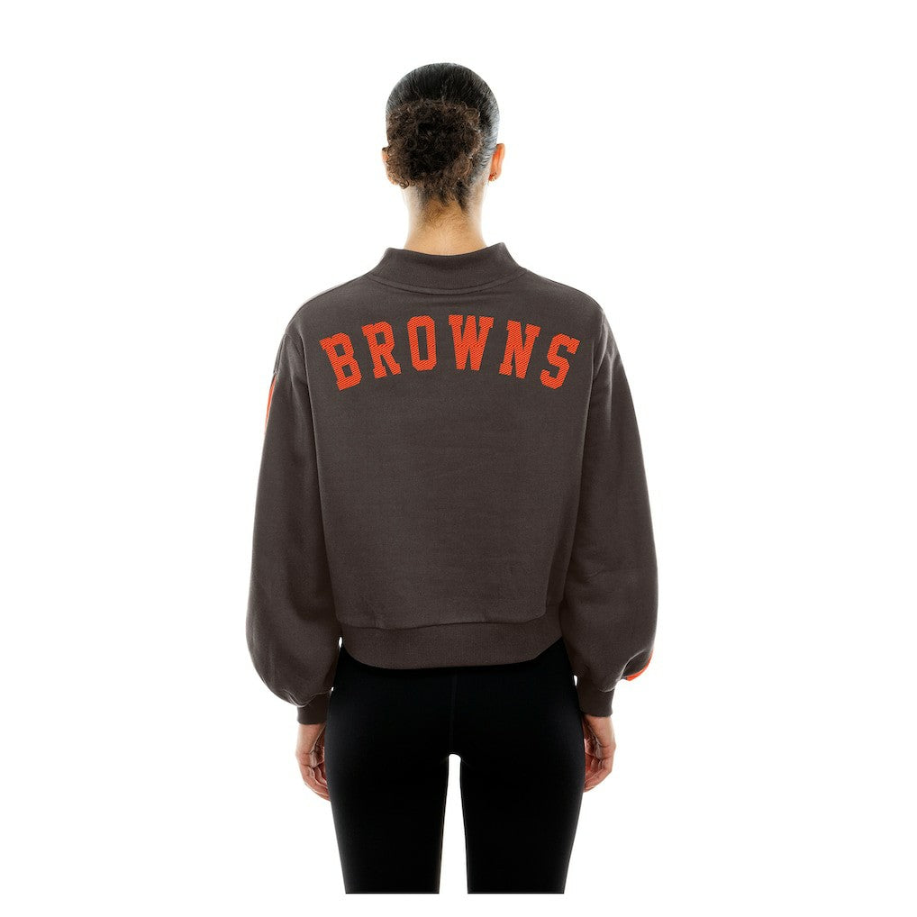 Women's Sport Night Mock Neck Balloon Sleeve Pullover Sweatshirt - Cleveland Browns