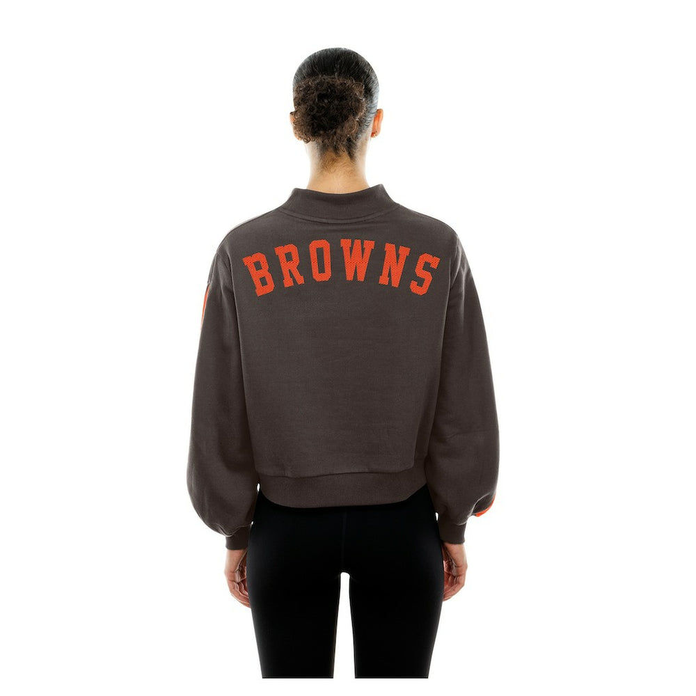 Women's Sport Night Mock Neck Balloon Sleeve Pullover Sweatshirt - Cleveland Browns