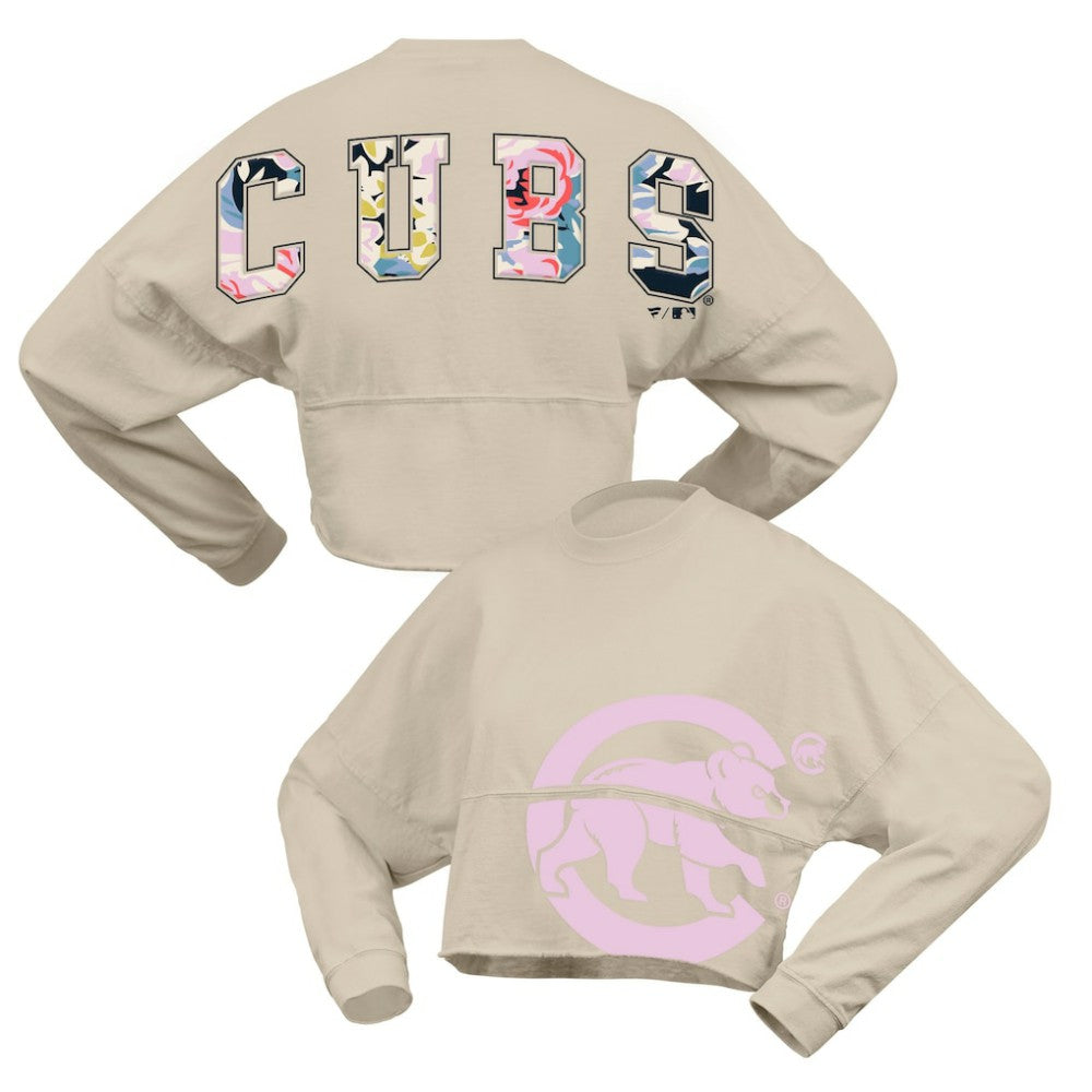 MLB Chicago Cubs Fanatics Women's Floral Preppy Cropped Long Sleeve T-Shirt