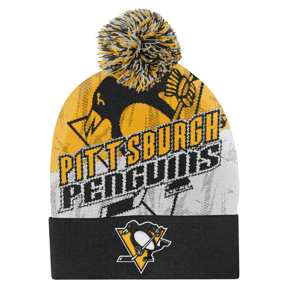 NHL Black Pittsburgh Penguins Outerstuff Youth New Edge Cuffed Knit Hat with Pom