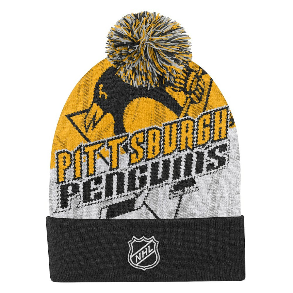 NHL Black Pittsburgh Penguins Outerstuff Youth New Edge Cuffed Knit Hat with Pom